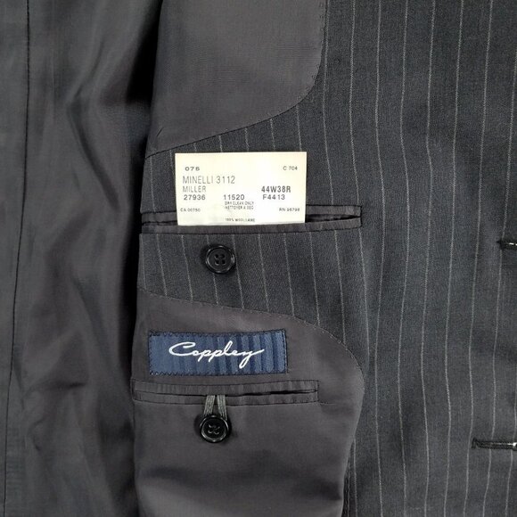 Coppley Suit Gray Pinstripe 2-Pc 44R 38x30.5 Bill Paul Pure Wool Blazer Jacket - Picture 6 of 8